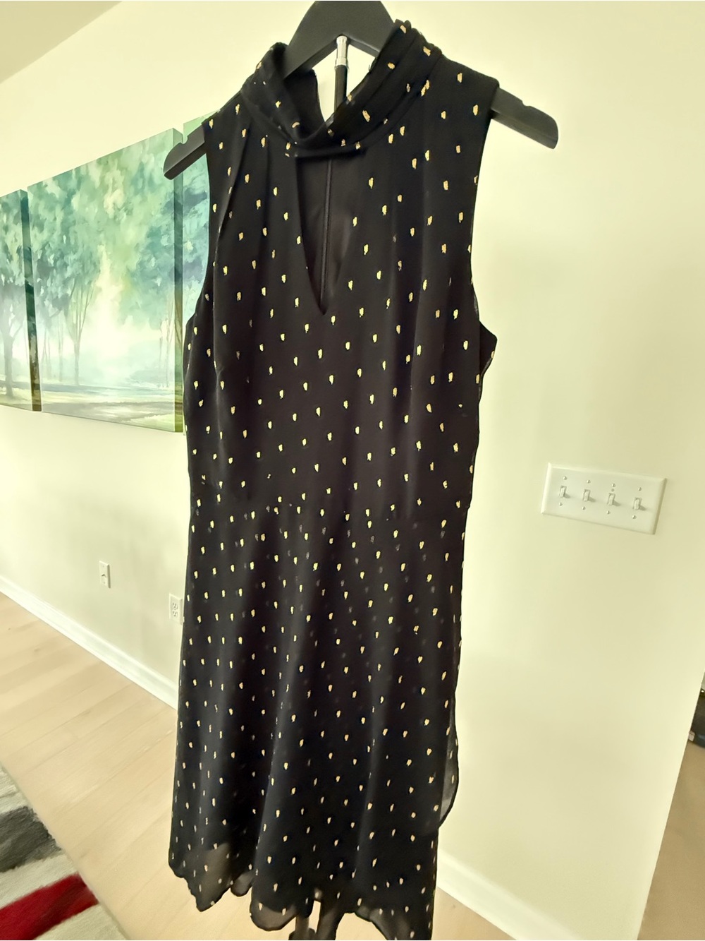 White House Black Market Black Gold Dot High Neck Dress Size 8